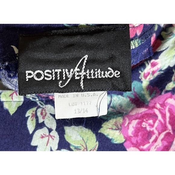 Vintage USA Positive Attitude Floral Dress Womens Size 13/14 Puff Sleeve Pockets - Picture 3 of 14
